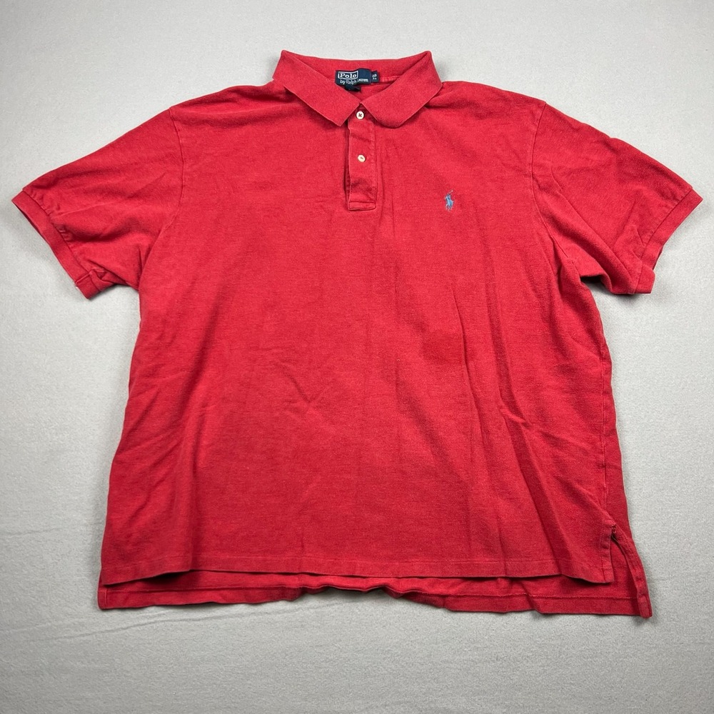 Vintage Polo Ralph Lauren Mens 3XB Red Solid Pique Short Sleeve Polo Shirt Logo